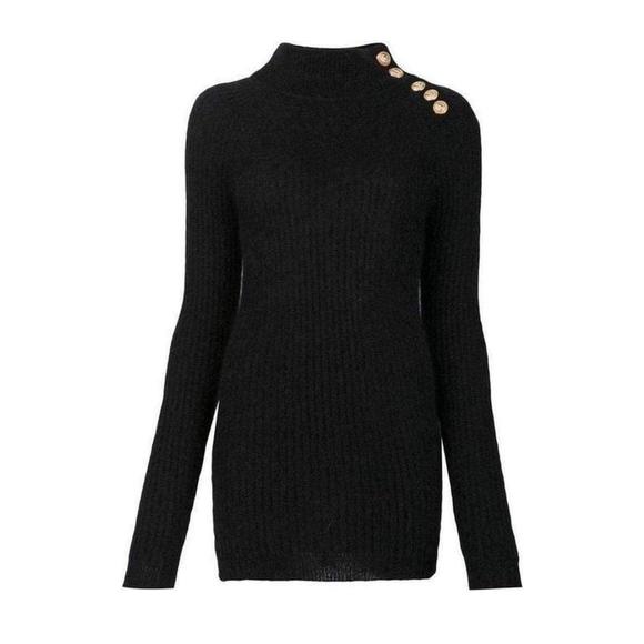 Balmain - Black Mohair Wool Ribbed Turtleneck Sweater - FR 38
